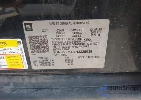 2017 Chevrolet Traverse 1Lt from USA, damaged, VIN 1GNKVGKD4HJ325038